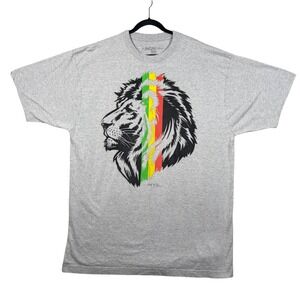 Ring of Fire Mens Rasta Lion T-Shirt Gray Graphic Tee Reggae Roots Jamaica XL